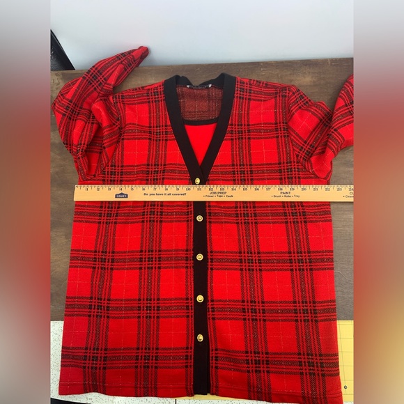 Vintage Preppy 80s/90s Red Black Gold Two in One Sweater Large - Picture 7 of 13